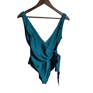 Zimmermann Swim Essentials Wrap One-Piece Swimsuit size S Teal Shimmer